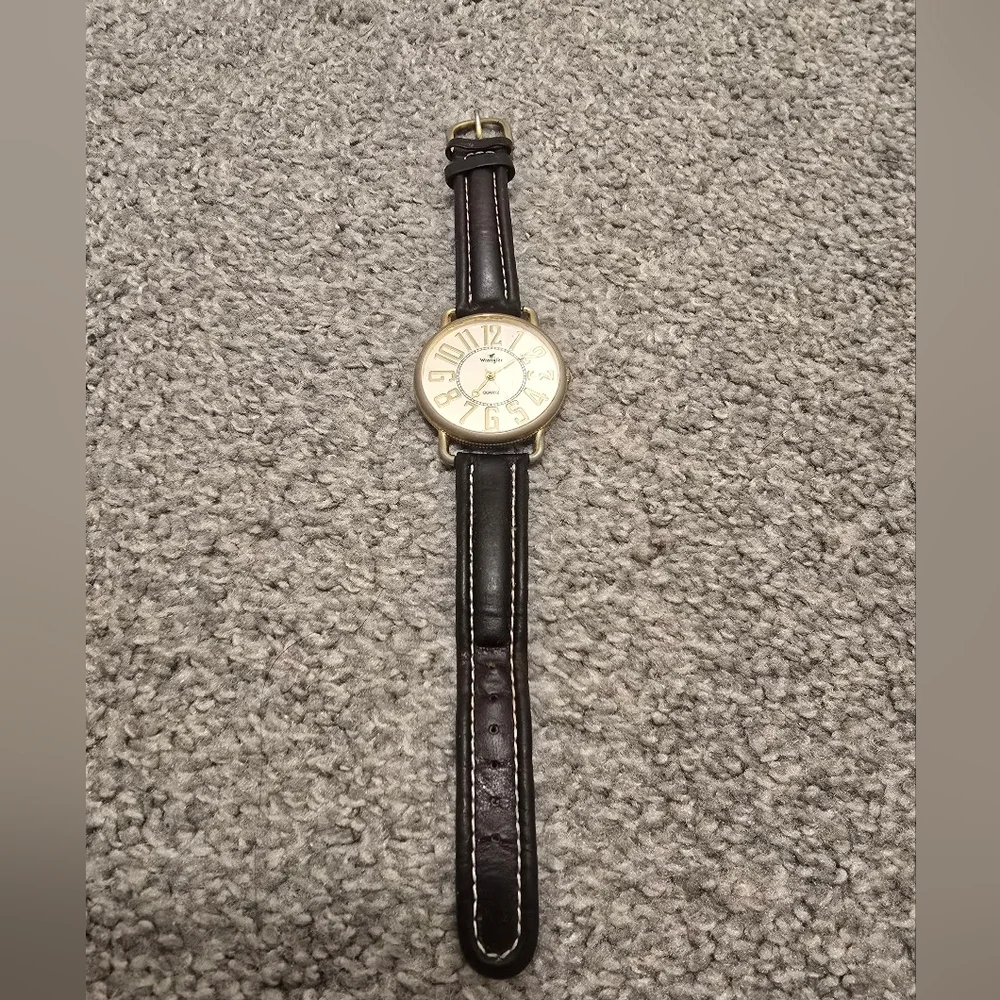 Wrangler Leather Band Ladies Watch Brown Gold Tone Large Face Cowgirl Western